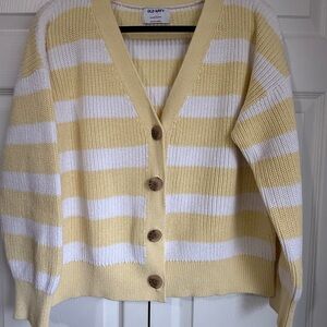 Old Navy Yellow & White Striped V‑Neck Button Front Cardigan